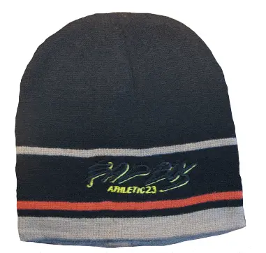 Stickad mössa - svart med ränder (ljusbrun/orange)