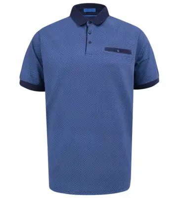 Blå piké med fint mönster och bröstficka med knapp (TALL)