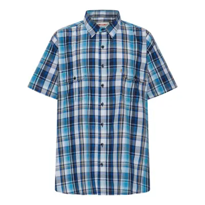 Blå rutig kortärmad skjorta med två bröstfickor