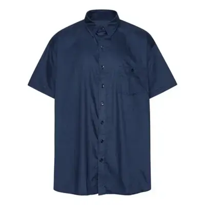 Navyblå kortärmad satin/lycra skjorta (TALL)