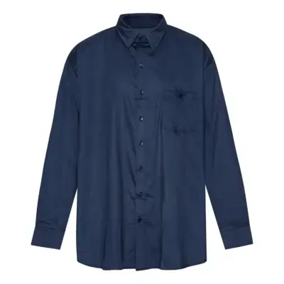 Navyblå långärmad satin/lycra-skjorta (TALL)