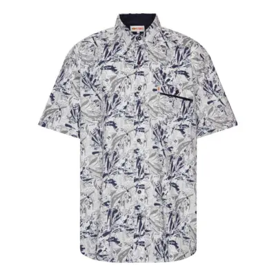 Vit skjorta med mönster i blått och grått